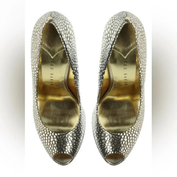 TED BAKER PERFECT HOLIDAY HEELS! METALLIC SVANA PEEP TOE PLATFORM PUMPS SIZE 36 - Picture 2 of 14